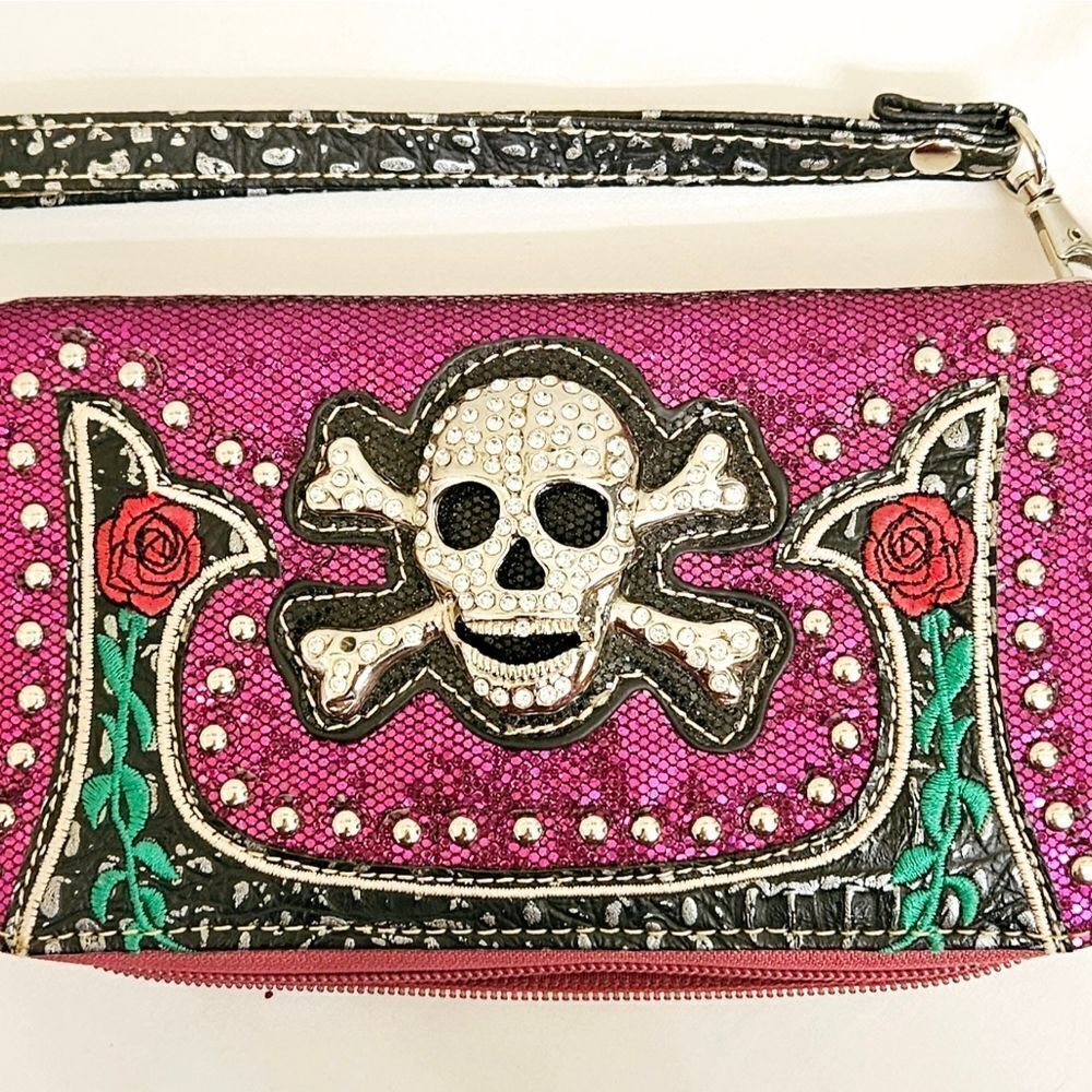 NEW NO TAGS MULTI- Color Skull Rose detailβWomen's Wallet. - Picture 2 of 10